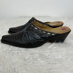 Cassandra Ray Western  Slip OnCowboy Boot Mules Brown Turquoise Leather Size 10